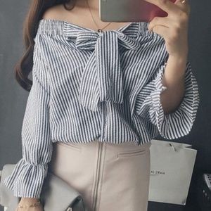 stripe off shoulder top